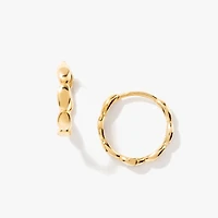 Oval Beaded Huggie in 14K Yellow Gold