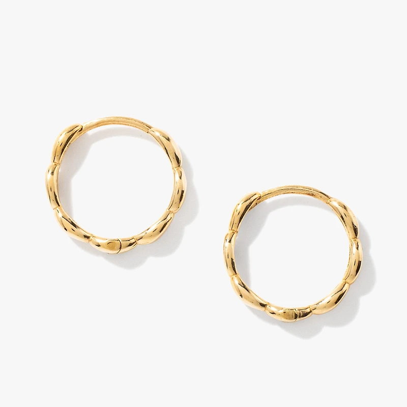 Oval Beaded Huggie in 14K Yellow Gold