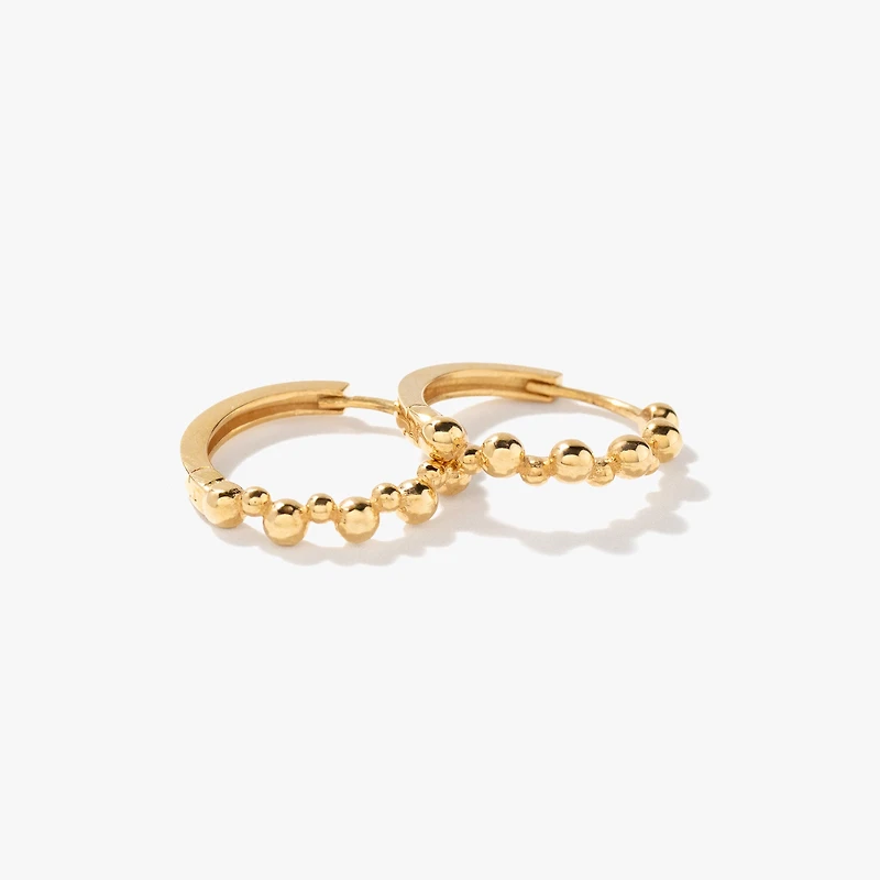 14K Yellow Gold Beaded Huggie Earring