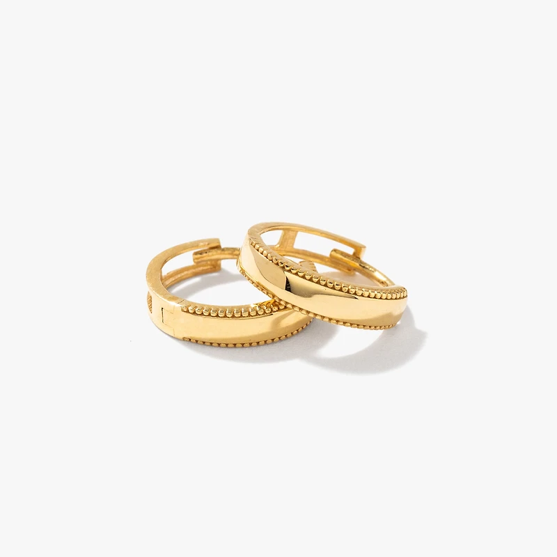 Beaded Edge Huggies in 14K Yellow Gold
