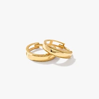 Beaded Edge Huggies in 14K Yellow Gold