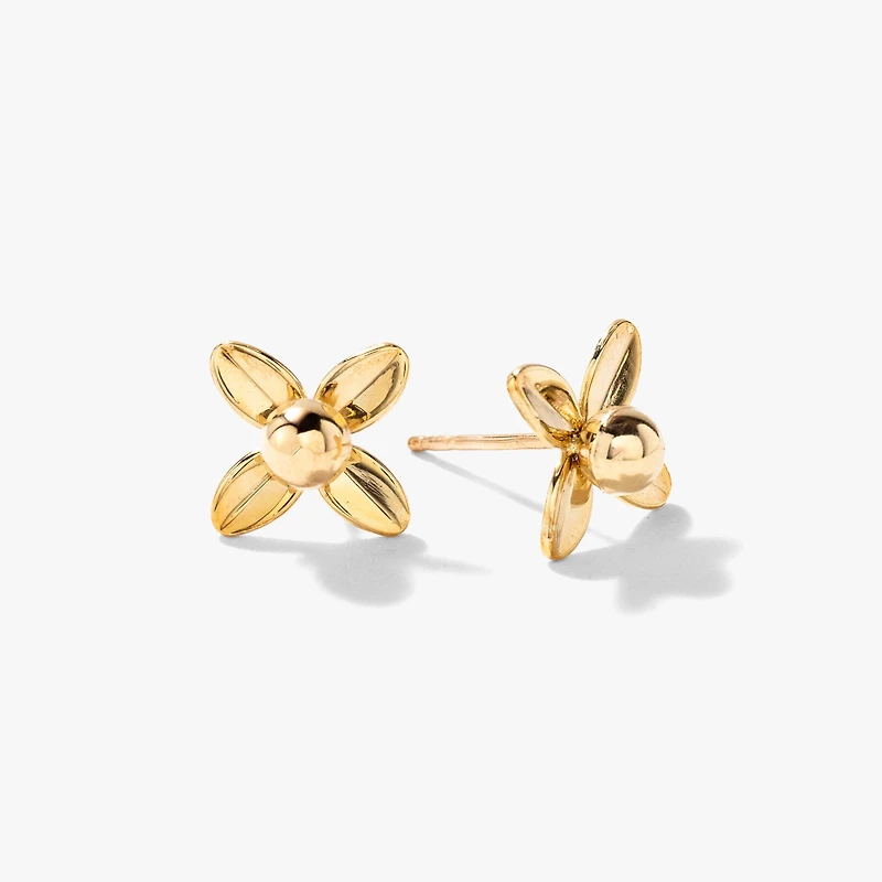 Flower Stud Earrings in 10K Yellow Gold