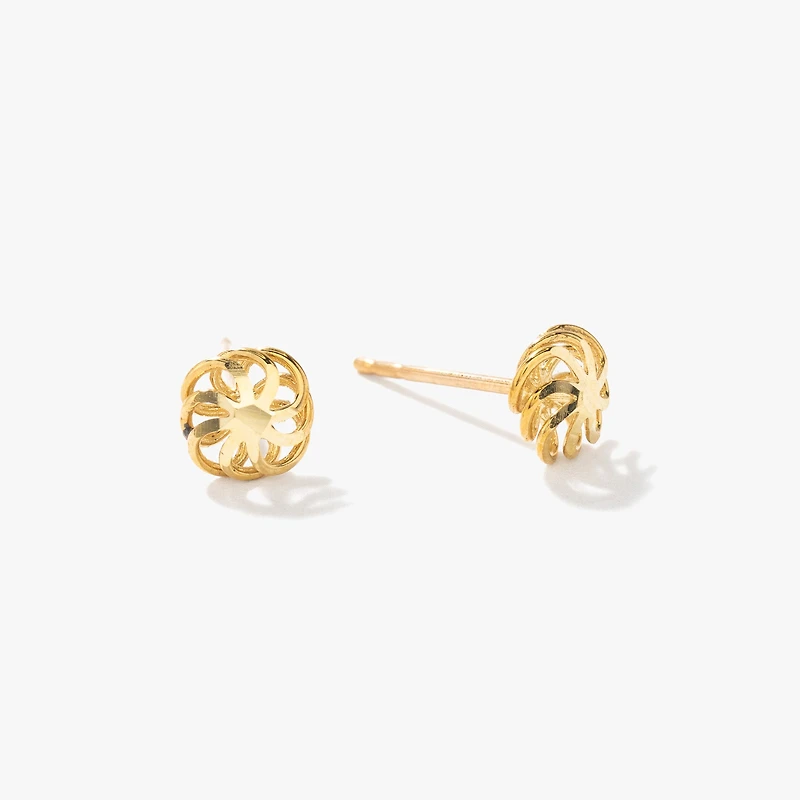 10K Yellow Gold Flower Stud Earrings