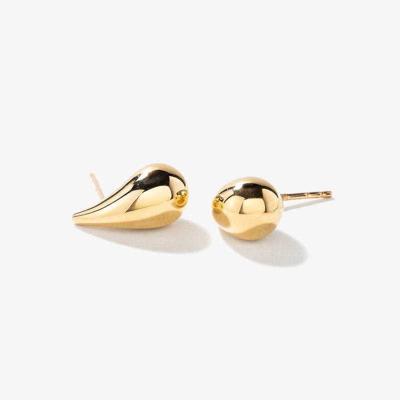 Hollow Drop Stud Earrings in 10K Yellow Gold