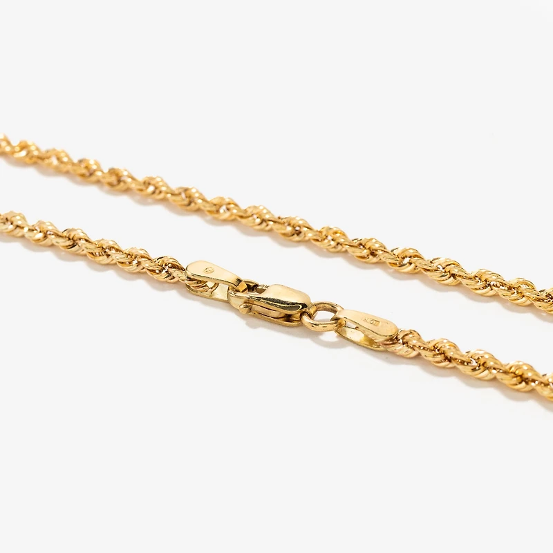 2.5mm Diamond Cut Rope Chain in 10K Yellow Gold (20")