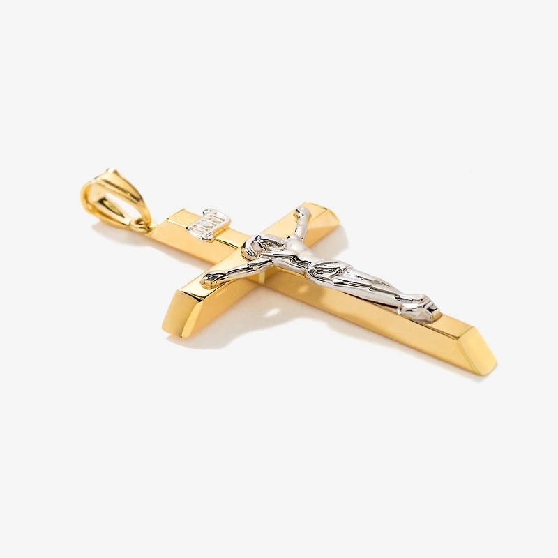 14K Yellow and White Gold Crucifix Cross Pendant