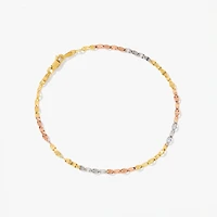 Tri-Colour Plate Link Bracelet in 10K Yellow, Rose, and White Gold