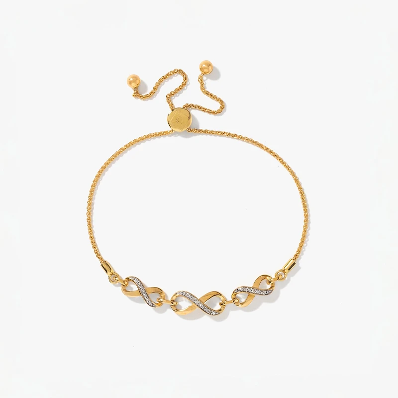 Infinity Bolo Style Bracelet in 10K Yellow Gold (0.05 ct tw)