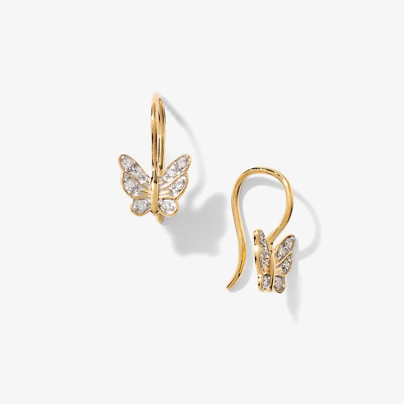 Butterfly Diamond Earrings in 10K Yellow Gold (0.10 ct tw)