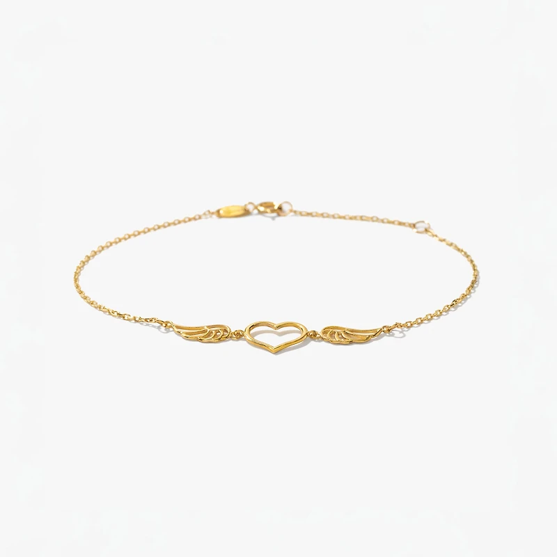 Heart and Wings Bracelet in 10K Yellow Gold