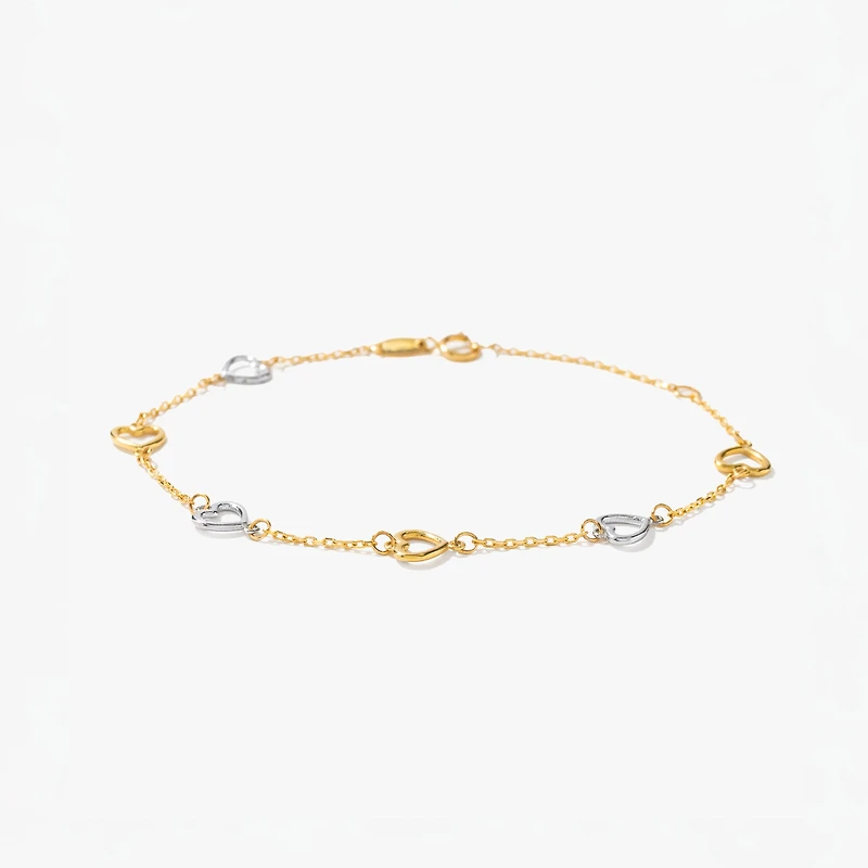 Heart Link Bracelet in 10K Yellow and White Gold