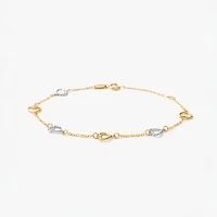 Heart Link Bracelet in 10K Yellow and White Gold