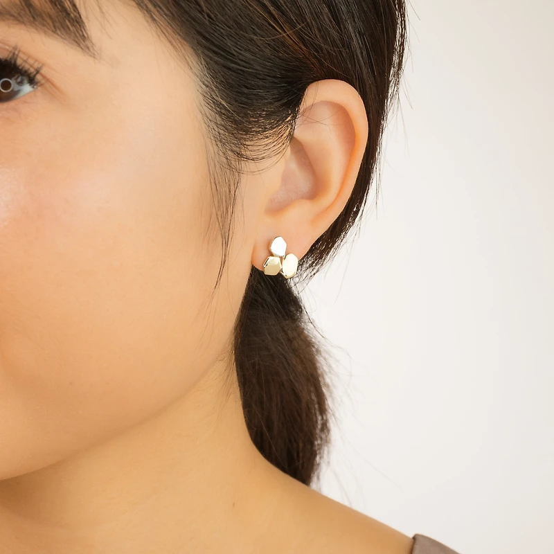Pebble Stud Earrings in 10K Yellow and White Gold