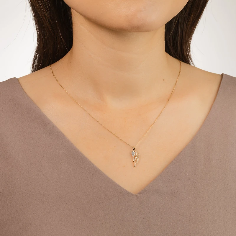 Diamond Angel Wing Necklace in 10K Yellow Gold (0.02 ct tw)