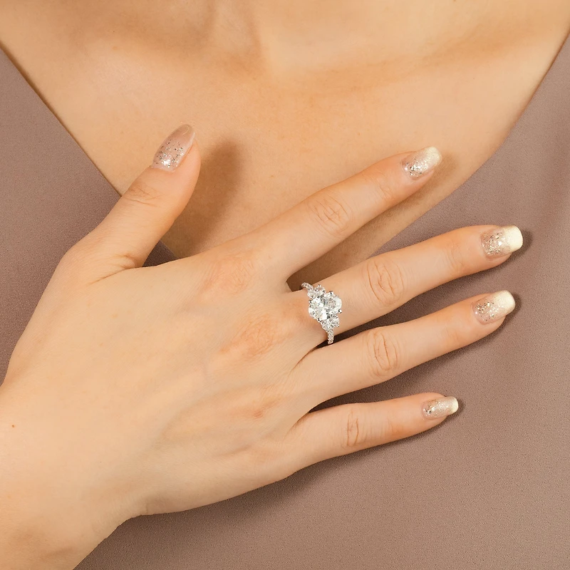 Lab Grown Oval Cut Diamond Engagement Ring 14K White Gold (2.85 ct