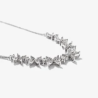 Petal Motif Diamond Cluster Necklace with Double Chain in 10K White Go