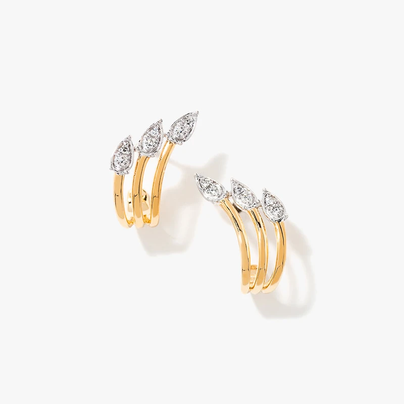 Diamond Cluster Hook Earrings in 10K Yellow and White Gold (0.07 ct tw