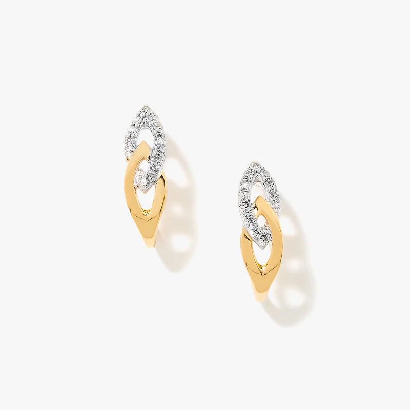 Diamond Knot Hook Earring in 10K Yellow and White Gold (0.15 ct tw)