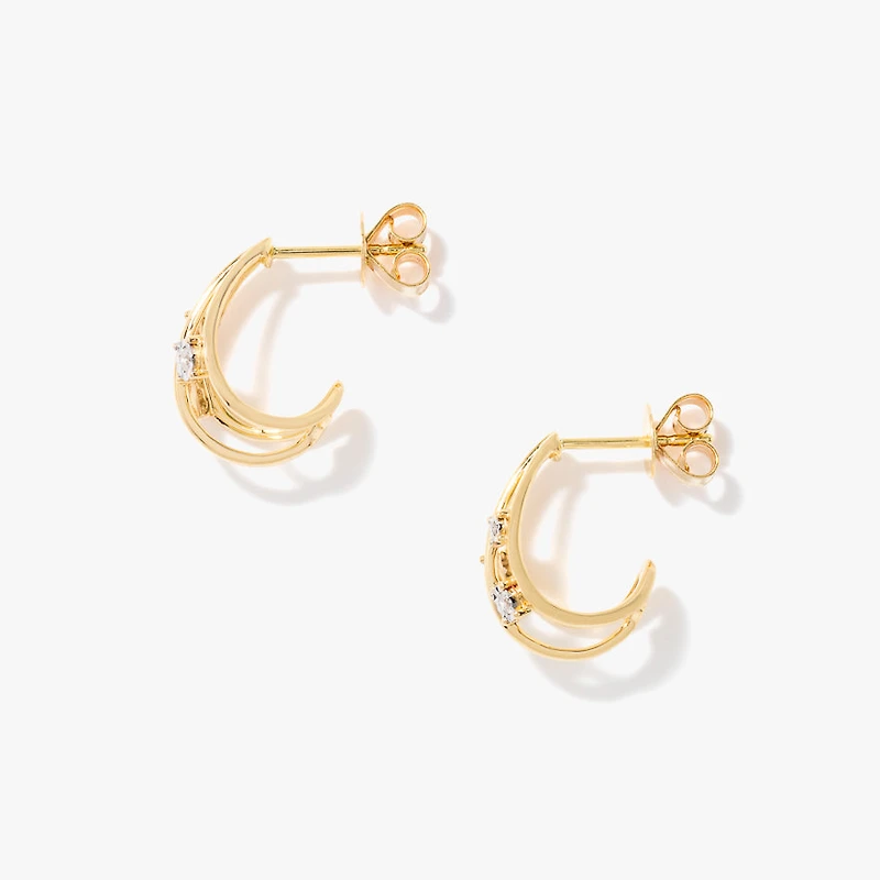J Hook Diamond Earrings in 10K Yellow and White Gold (0.12 ct tw)
