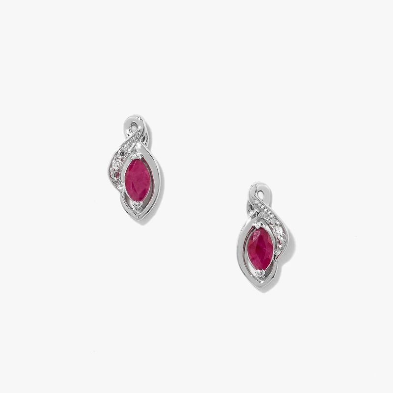 Ruby Earrings in 10K White Gold