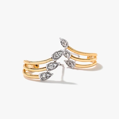 Diamond Cluster Hook Earrings in 10K Yellow and White Gold (0.07 ct tw