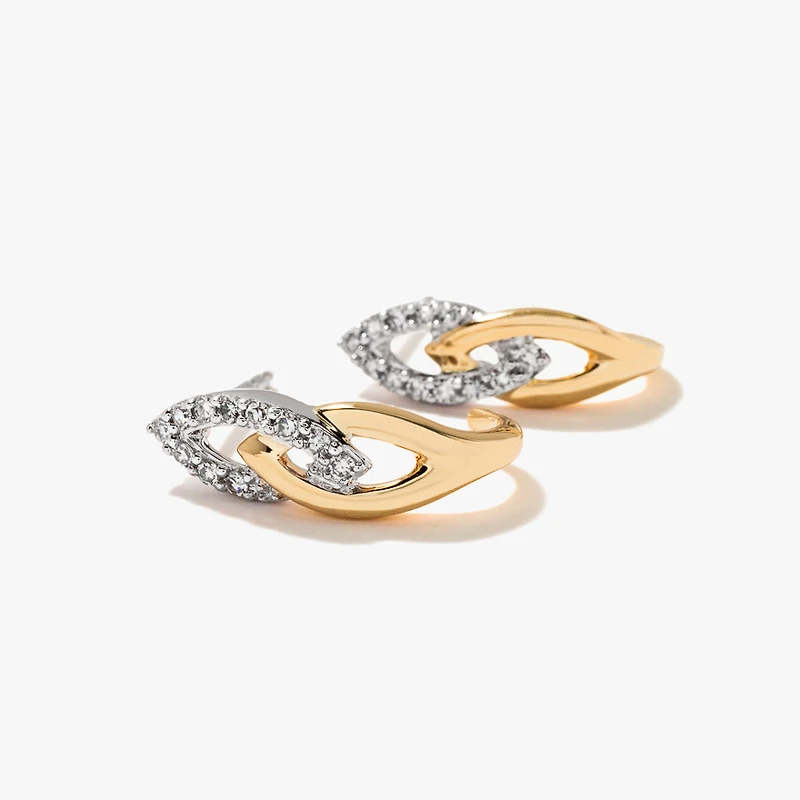 Diamond Knot Hook Earring in 10K Yellow and White Gold (0.15 ct tw)