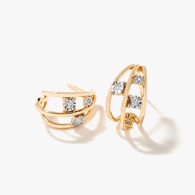 J Hook Diamond Earrings in 10K Yellow and White Gold (0.12 ct tw)