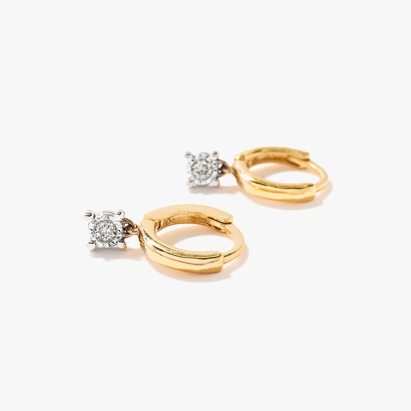 Diamond Huggie Earrings in 10K Yellow and White Gold (0.06 ct tw)