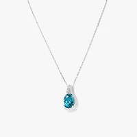Blue Topaz Pendant Necklace with Diamond Accents in 10K White Gold