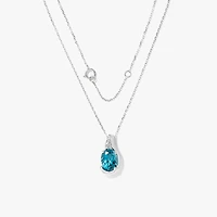 Blue Topaz Pendant Necklace with Diamond Accents in 10K White Gold