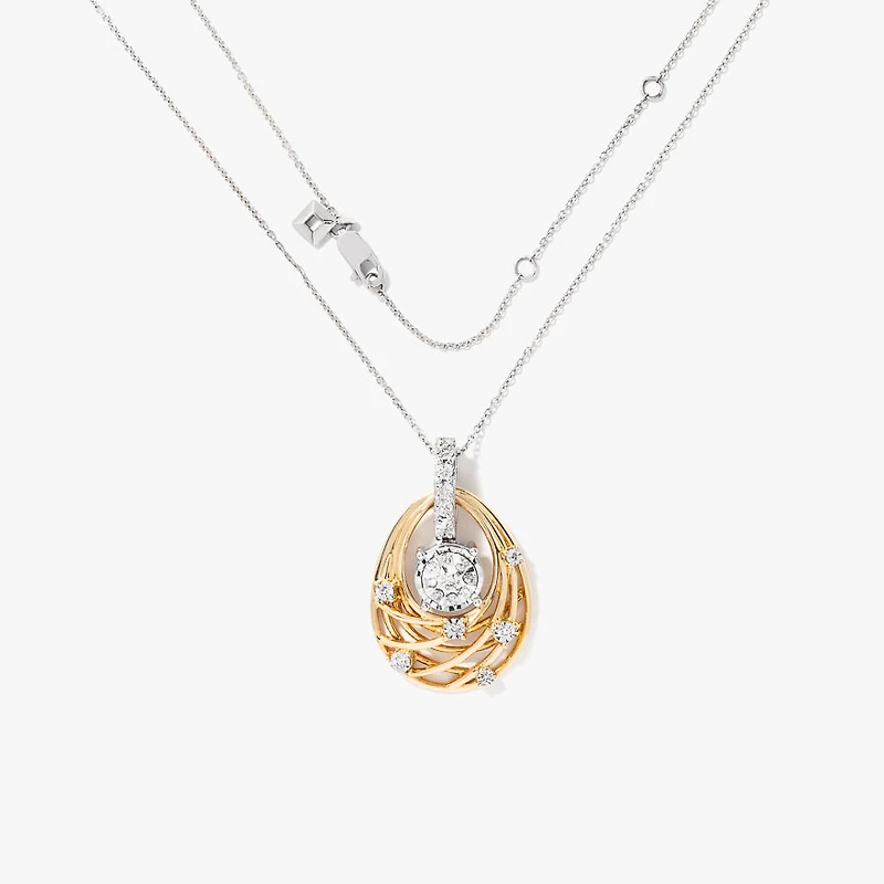 Diamond Cluster Multi-Look Necklace in 10K Yellow and White Gold (0.25