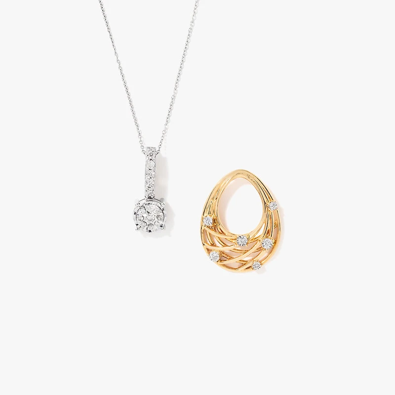 Diamond Cluster Multi-Look Necklace in 10K Yellow and White Gold (0.25