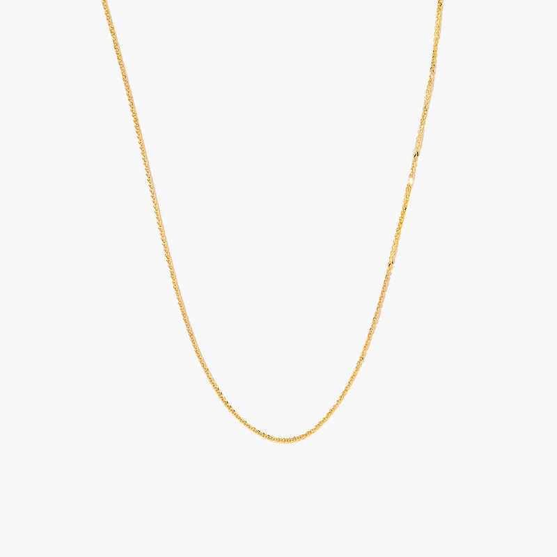 10K Yellow Gold Diamond Cut Square 0.7mm Wheat Chain (18")
