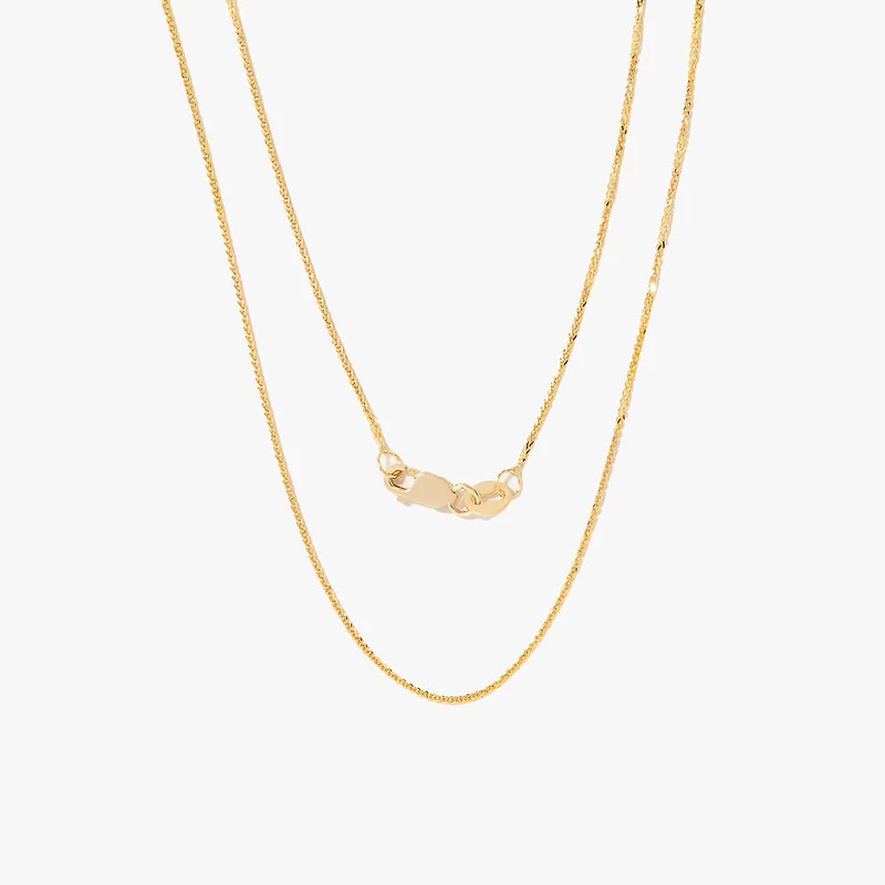 10K Yellow Gold Diamond Cut Square 0.7mm Wheat Chain (16")