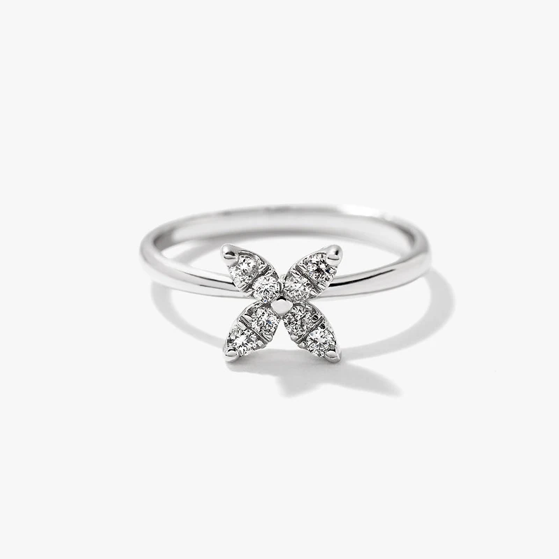 Diamond Cluster Ring with Petal Motif 10K White Gold (0.15 ct tw)