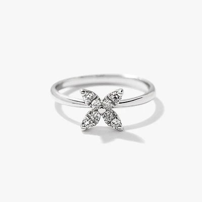Diamond Cluster Ring with Petal Motif 10K White Gold (0.15 ct tw)