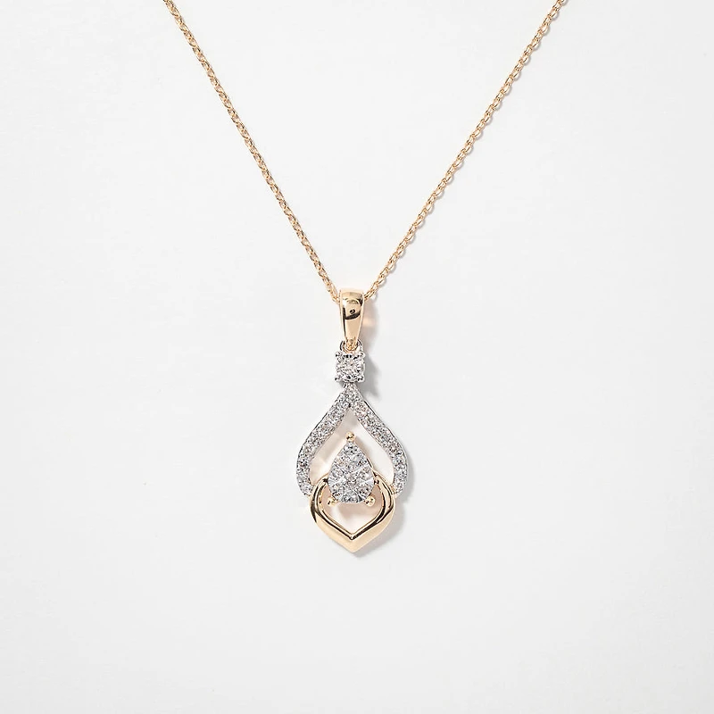 Diamond Cluster Necklace in 10K White and Yellow Gold (0.25 ct tw)