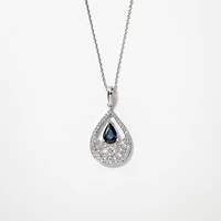Sapphire Necklace With Diamond Cluster Accent in 10K White Gold