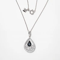 Sapphire Necklace With Diamond Cluster Accent in 10K White Gold