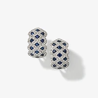 Sapphire and Diamond Cluster Earrings in 10K White Gold