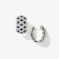 Sapphire and Diamond Cluster Earrings in 10K White Gold