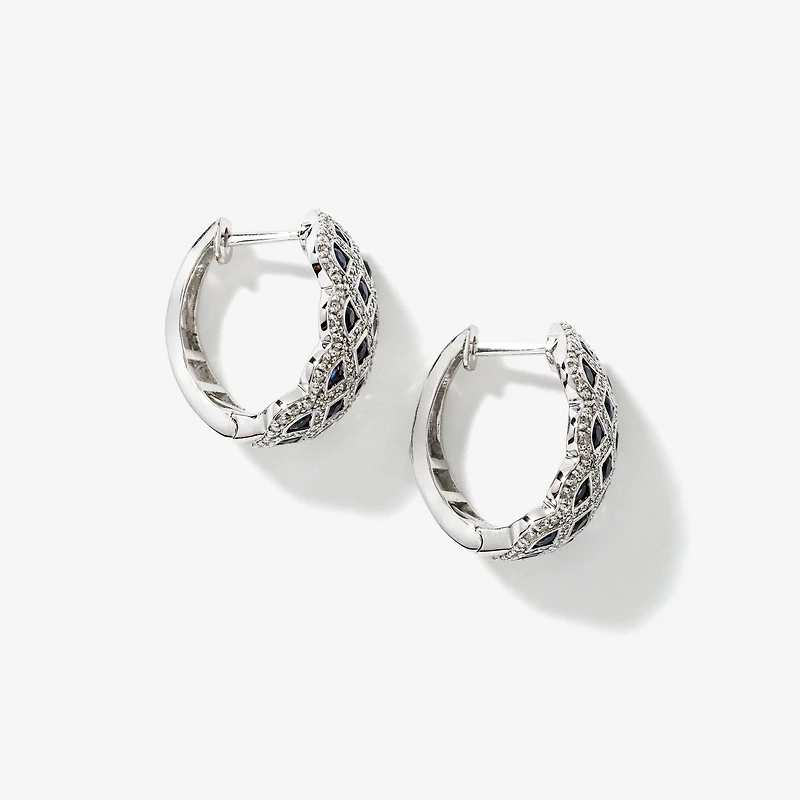 Sapphire and Diamond Cluster Earrings in 10K White Gold