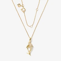Diamond Dolphin Necklace in 10K Yellow Gold (0.13 ct tw)