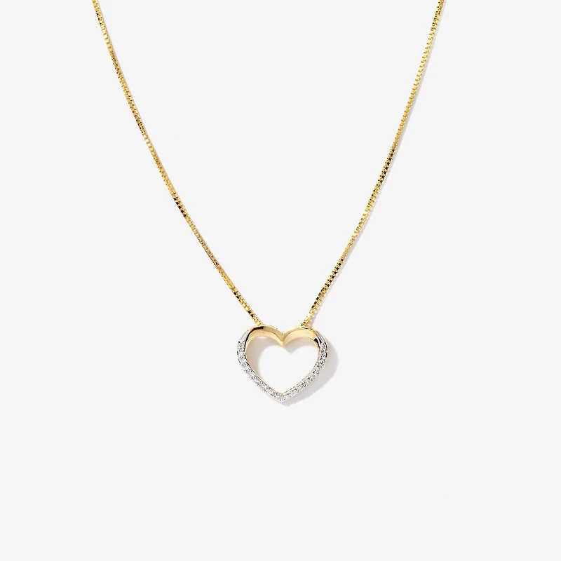 Diamond Lined Heart Necklace in 10K Yellow Gold (0.05ct tw)