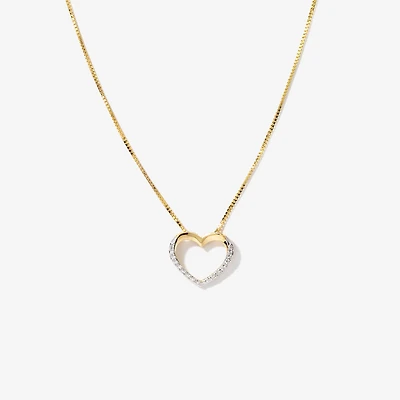 Diamond Lined Heart Necklace in 10K Yellow Gold (0.05ct tw)