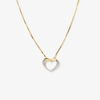 Diamond Lined Heart Necklace in 10K Yellow Gold (0.05ct tw)