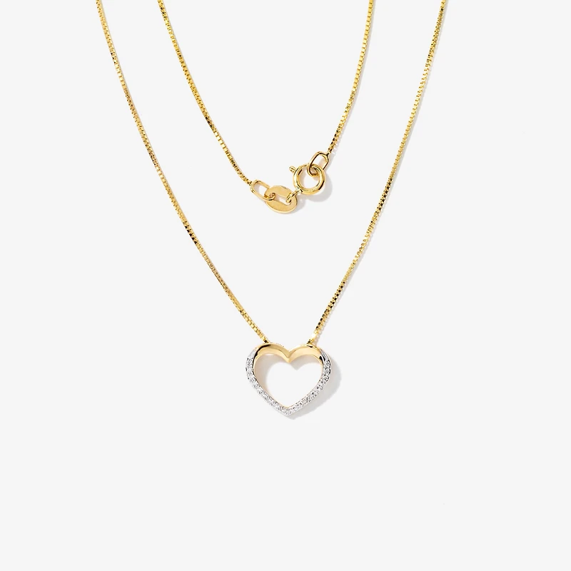 Diamond Lined Heart Necklace in 10K Yellow Gold (0.05ct tw)