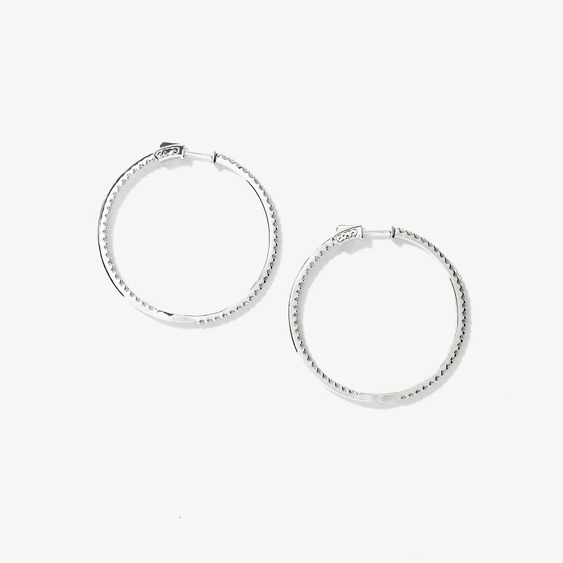 Diamond Cluster Hoop Earrings in 10K White Gold (2.50 ct tw)