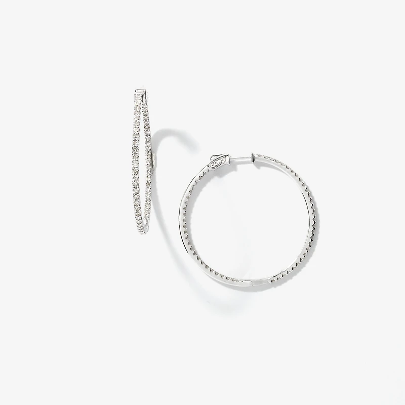 Diamond Cluster Hoop Earrings in 10K White Gold (2.50 ct tw)