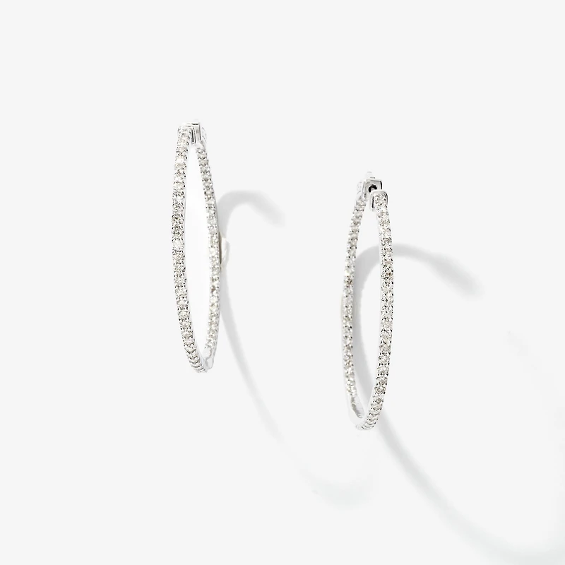 Diamond Cluster Hoop Earrings in 10K White Gold (2.50 ct tw)